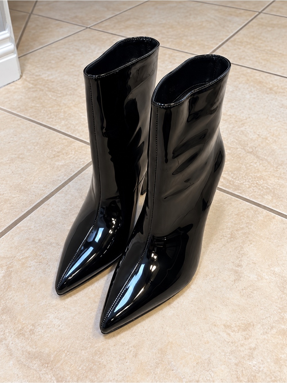 Women's Black Patent Square-Heel Ankle Boots size 8